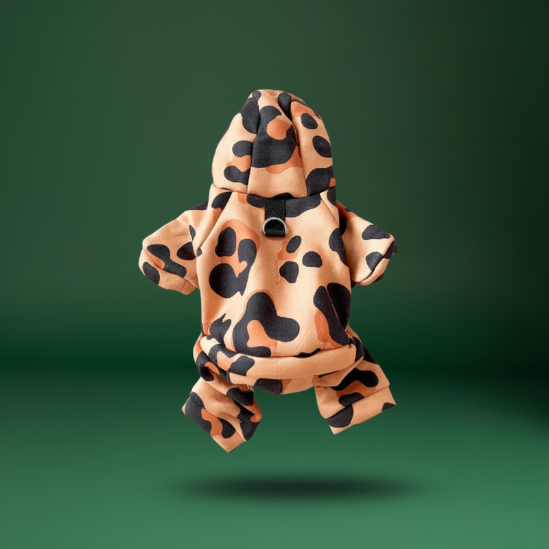 Small Dog & Cat Hoodie – Warm Leopard Print Pet Clothes