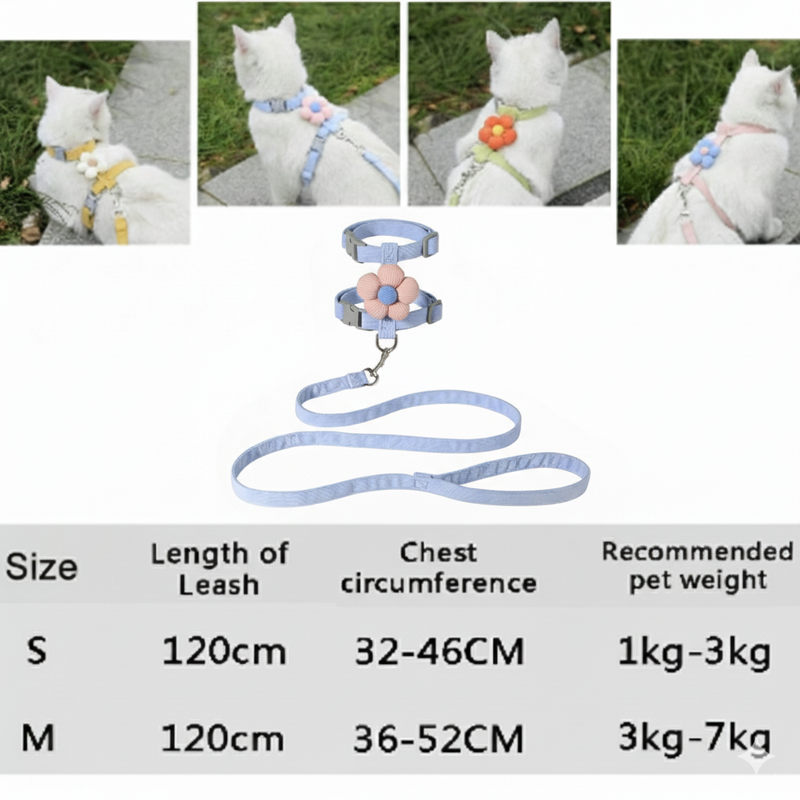 Flower Cat & Small Dog Harness with Adjustable Leash