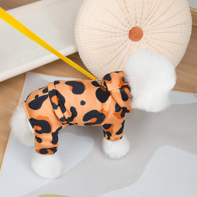 Small Dog & Cat Hoodie – Warm Leopard Print Pet Clothes