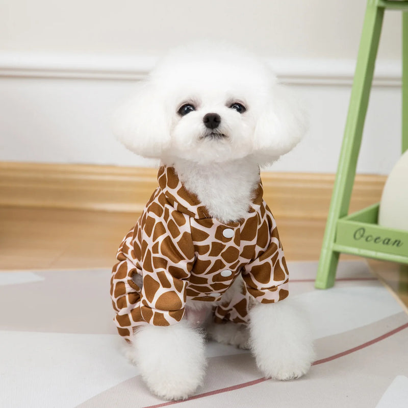 Small Dog & Cat Hoodie – Warm Leopard Print Pet Clothes
