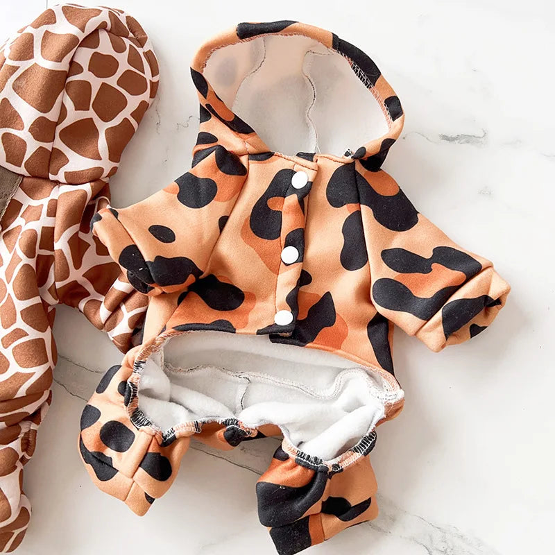 Small Dog & Cat Hoodie – Warm Leopard Print Pet Clothes