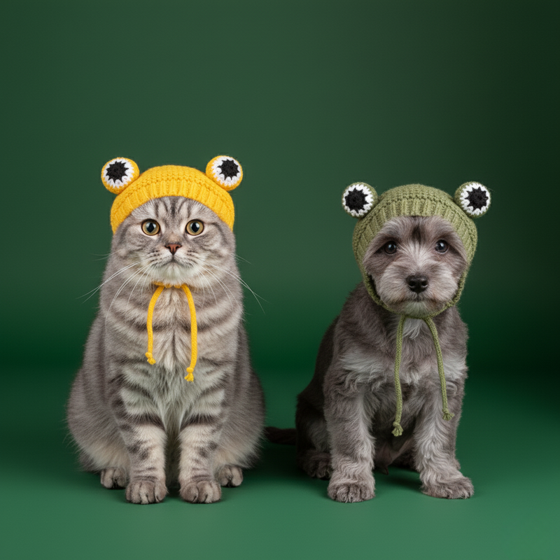 Adorable Frog Cat Hat & Wig – Dress-Up Costume for Pets